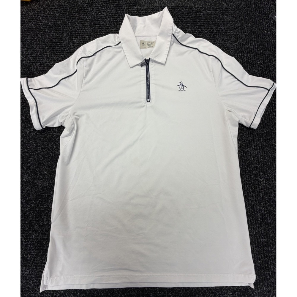 Original Penguin Mens White Performance Polo Shirt 1/4 Zip Size Medium Golf